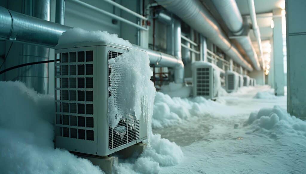 A heating system frozen in winter.