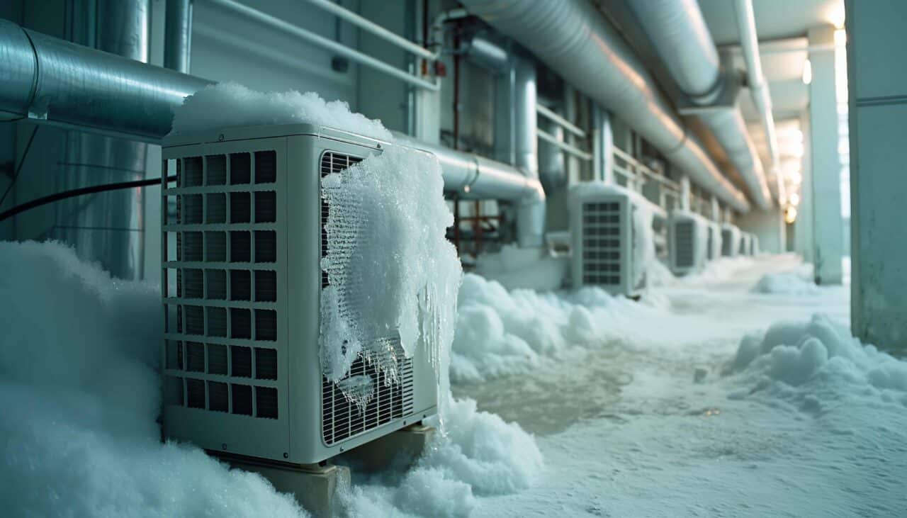 A heating system frozen in winter.