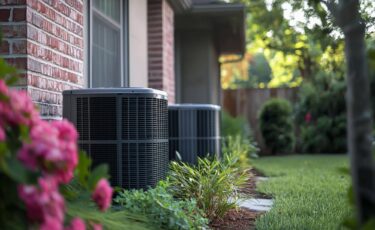 Two HVAC systems outside a house on a beautiful summer day