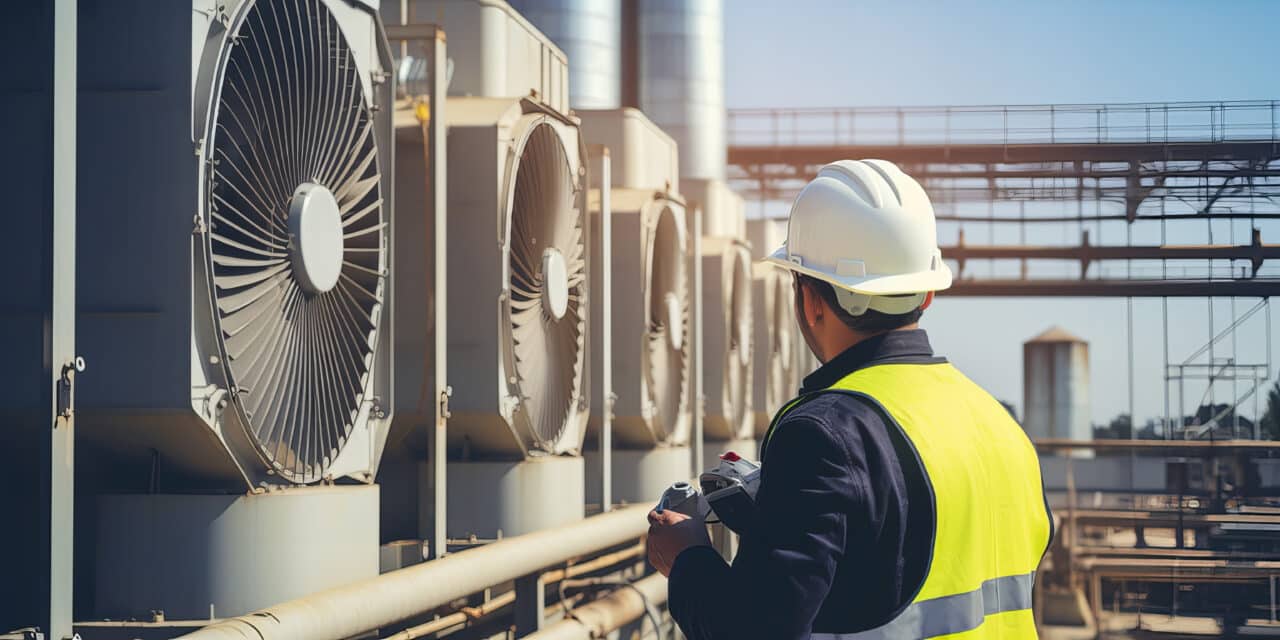 Commercial Outdoor Air Conditions with Lee Technician Inspecting