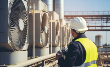 Commercial Outdoor Air Conditions with Lee Technician Inspecting