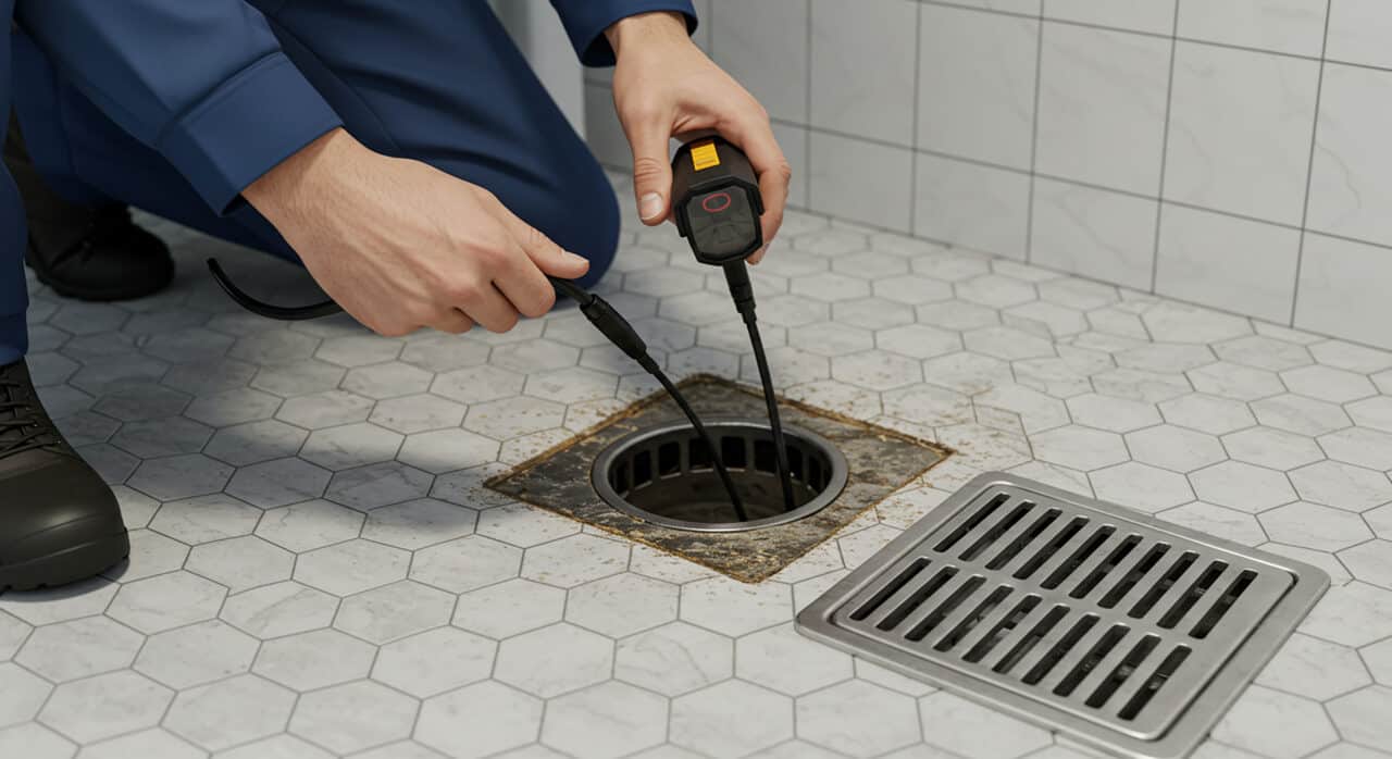 A plumber performing a commercial sewer cleaning