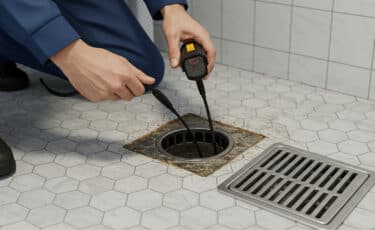 A plumber performing a commercial sewer cleaning