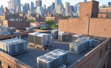 Several commercial HVAC systems on top of a facility building